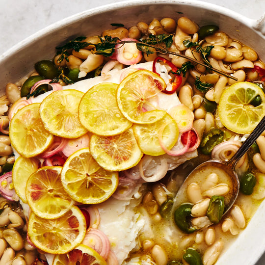 Roast Fish with Beans and Green Olives "The Fish Dish"