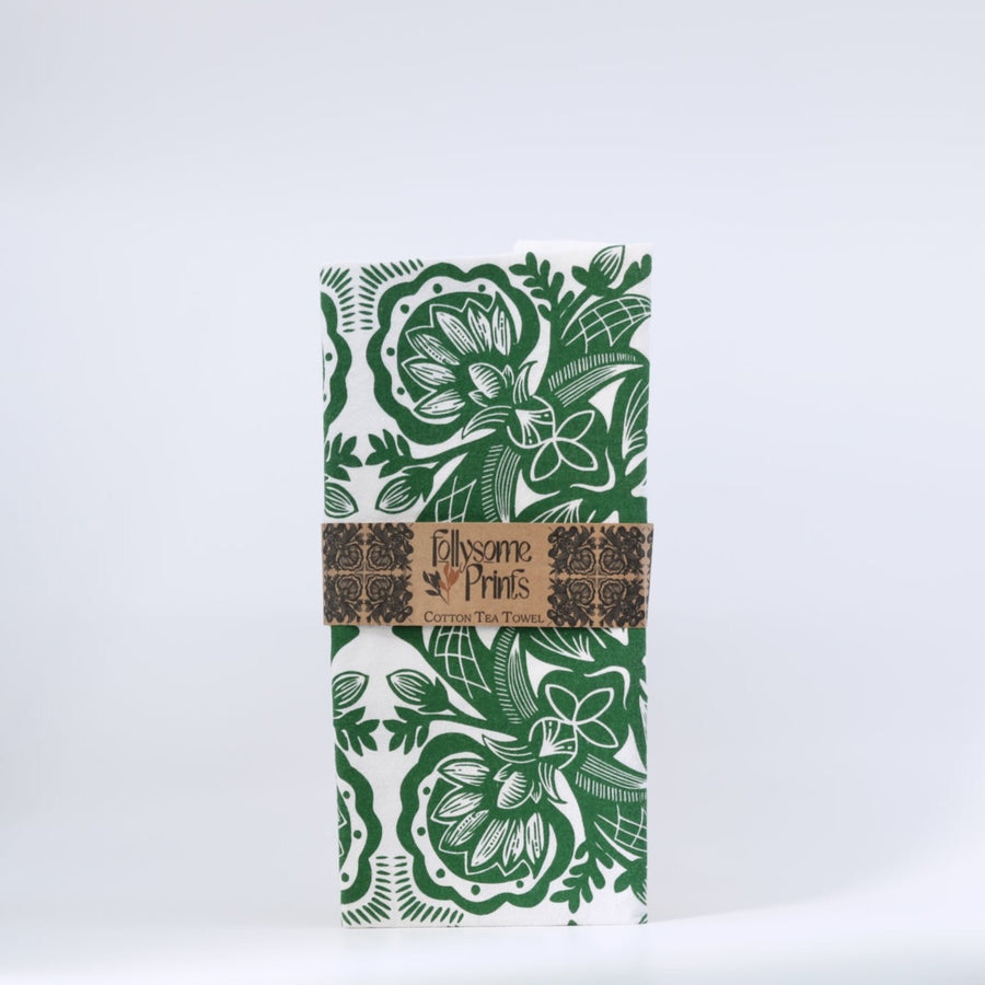 Follysome Prints - Rosemaling Tea Towel - Forest Green